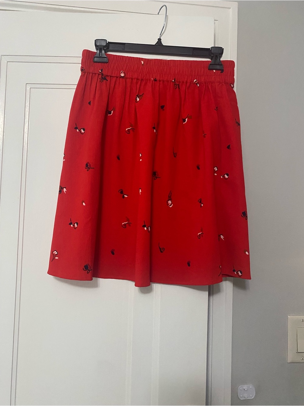 Red Floral Circle Skirt with Elastic Waist
